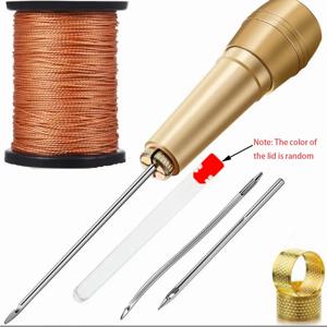 가죽 바느질 키트 DIY 가죽 바느질 송곳 바늘 구리 손잡이 세트 가죽 캔버스 텐트 신발 나일론 스레드로 도구를 수리