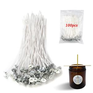 100 개/가방 홀더가있는 Pre-Waxed 무연 양초 심지 DIY 면사 심지 간장 왁스 Beewax 양초 심지 액세서리 만들기