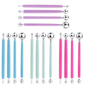 KOVEEN 엠보싱 패턴 4 Pcs 포인트 드릴 주름 펜 DIY 볼 스타일러스 도구 나선형 더블 헤드 클레이 조각 도구