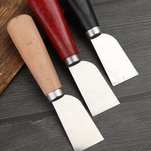 나무 손잡이가있는 가죽 스키빙 나이프 커팅 나이프 DIY Leathercraft 작업 도구 용 가죽 스키버