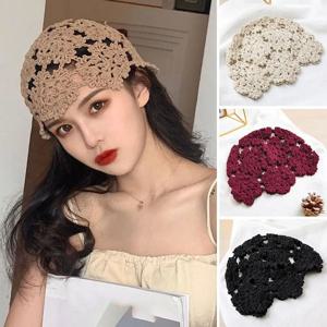 여성용 통기성 할로우 아웃 니트 모자, 캐쥬얼 베레모 모자, 여름 패션 꽃, 통기성 코튼 스컬리 선 바이저