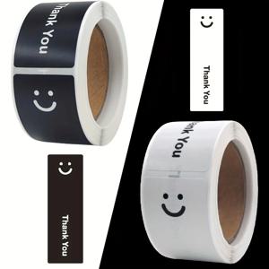 120Pcs/Roll 간단한 미소 얼굴 감사 스티커 흑백 직사각형 1.0*3.0in 테이크 아웃 PC 패드 냉장고 선물 씰링 Diy 장식