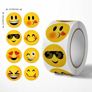 500Pcs/Roll 만화 재미 있은 미소 얼굴 표현 보상 스티커 8 디자인 2.5cm/1.0in 라운드 PC 패드 냉장고 선물 Diy 장식