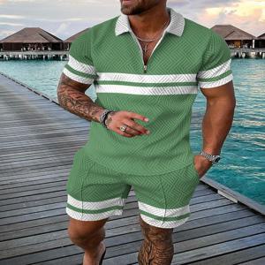 하와이 Tracksuit 2pcs 세트 3D 인쇄 지퍼 폴로 셔츠 반팔 셔츠와 반바지 캐주얼 패션 지퍼 업 남자 2PCS 의류