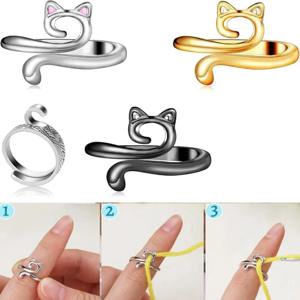 MIUSIE 2pcs 조정 가능한 뜨개질 크로 셰 뜨개질 루프 링 니트 원사 가이드 손가락 빠른 홀더 골무 스레드 링 바느질 도구