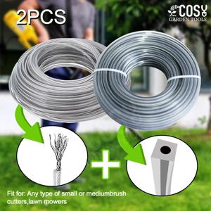 2.4mm/2.7mm/3mm/4.0mm 15M 2PCS 늑대 잔디 와이어 트리머 라인 광장 + 라운드 스틸 브러시 커터 로프 잔디 깎는 기계 액세서리 라인