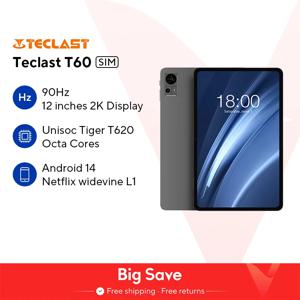 Teclast T60, 12 인치 2K 90Hz 태블릿, 안드로이드 14, 8GB + 12GB RAM, 256GB ROM, T620 옥타코어, 8000mAh 18W PD 고속 충전, 4G VoLTE GPS 태블릿