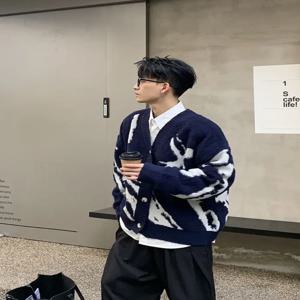 남성용 그래픽 재킷 가디건 니트 스웨터, 남성 의류 코트, 말레트리 Y2k 스트리트웨어 플러스 사이즈 탑, 90 년대 빈티지 루즈핏