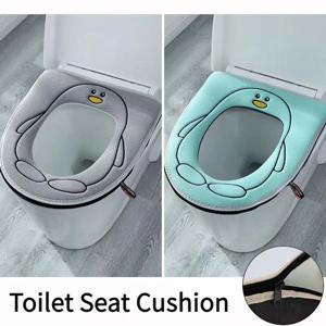 Toilet Mat for Home Cute Penguin Winter WC Cushion Zipper Toilet Washer Toilet Seat pad Four Seasons Universal soft Seat Cover