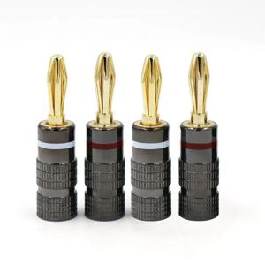 4pcs 새로운 건 메탈 바나나 플러그 오디오 잭 스피커 플러그 용 나사 잠금 장치가있는 24K 금도금 4MM 바나나 커넥터 화이트 & 레드