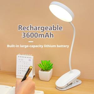 LED 휴대용 클립 테이블 램프 USB 충전식 클립 책상 램프 침대 독서 야간 조명 터치 3 디밍 모드 눈 보호 조명