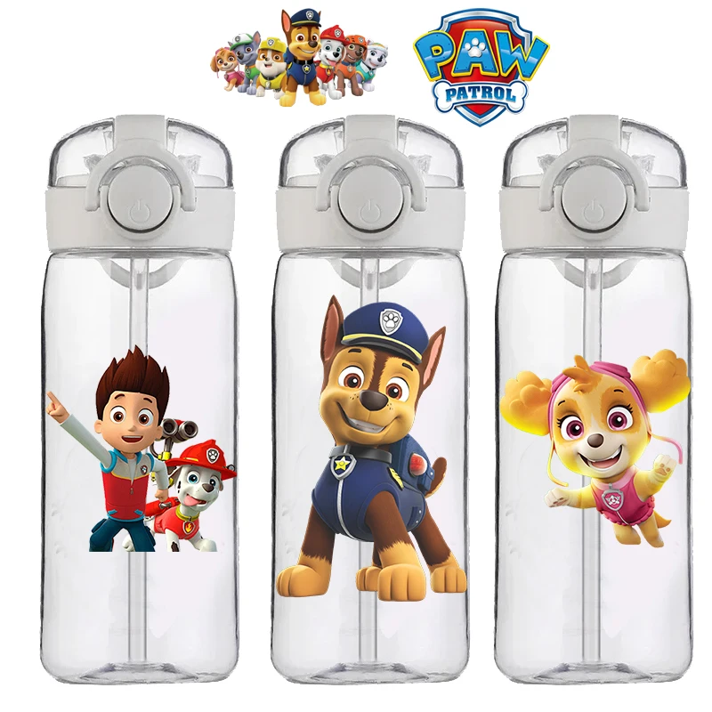 400ML PAW 순찰 체이스 마샬 록키 잔해 스카이 밀짚 컵 소녀 어린이 워터 컵 식품 학년 만화 주전자 안티 드롭 선물