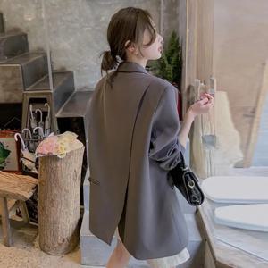 패션 여성 블레이저 긴 소매 정장 재킷 백 슬릿 블랙 정장 2025 봄 가을 코트 사무실 숙녀 여성 슬림 탑