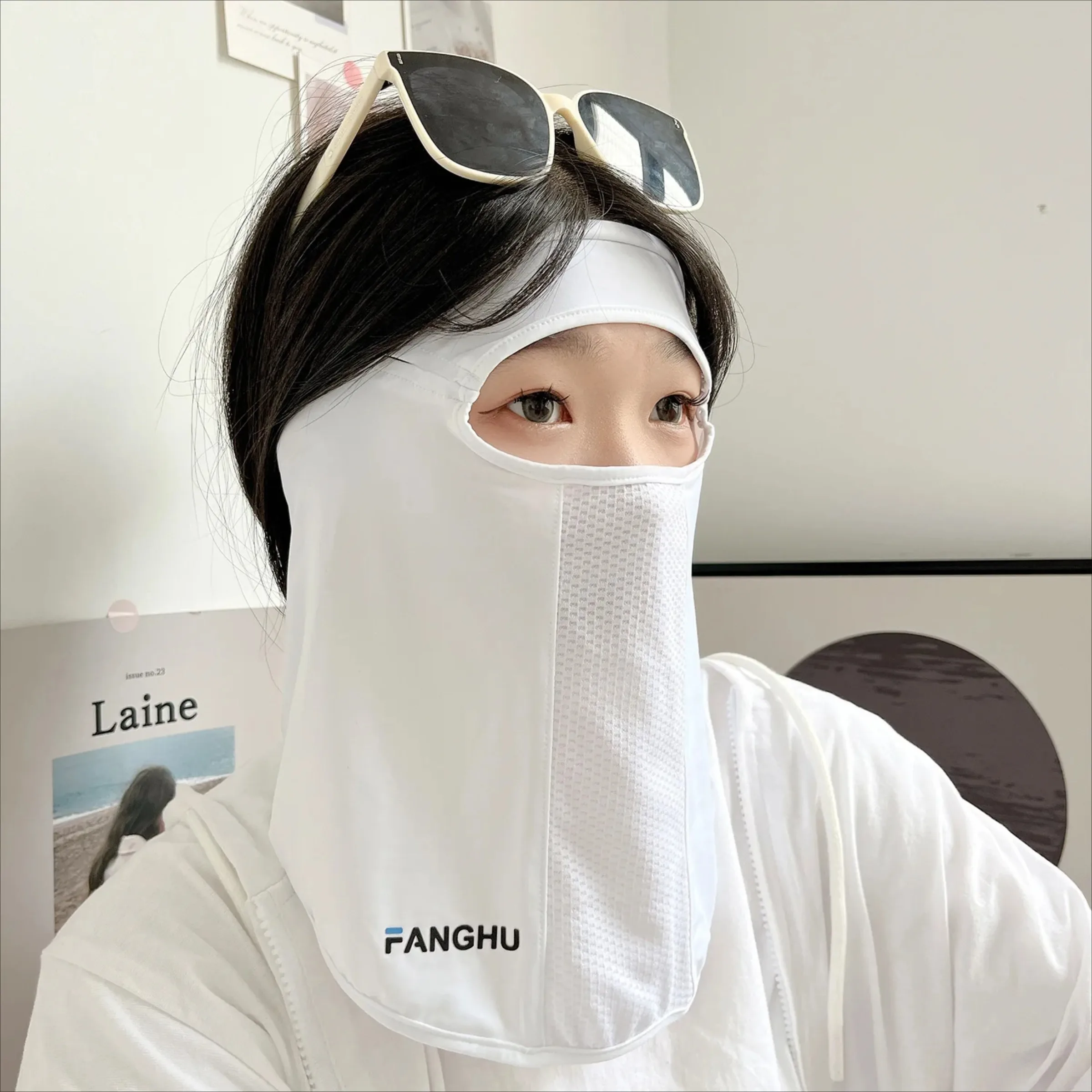 자외선 차단 얼음 실크 마스크 태양 방지 턱받이 단색 얼굴 커버 얼굴 보호대