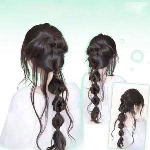 45cm 여름 인 스타일 합성 땋은 버블 브레이드 가발 클립 달콤한 소녀 자연 푹신한 트위스트 포니 테일 헤어 익스텐션