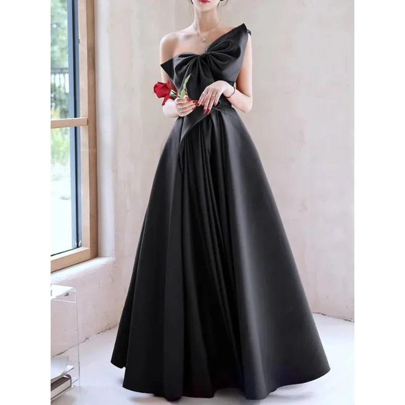 우아한 기질 댄스 파티 드레스 Bow Draped 원 숄더 Strapless Cross Lace Up 졸업 드레스 트렌디 파티