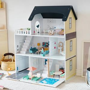 대형 DIY 조립식 나무 인형의 집 어린이 놀이 세트 (인공 공주 방 모델 장난감 포함) 남자아이 선물용
