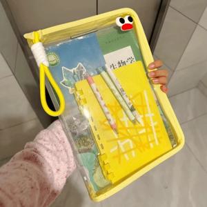 파일 폴더 투명 마카롱 A4 파일 가방 대용량 교과서 지퍼 학생 휴대용 두꺼운 방수 보관 가방