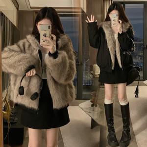 양면 착용 모조 밍크 벨벳 모피 후드 코튼 패딩 자켓 패션 새로운 겨울 자켓 여성 짧은 루즈 코트 트렌드