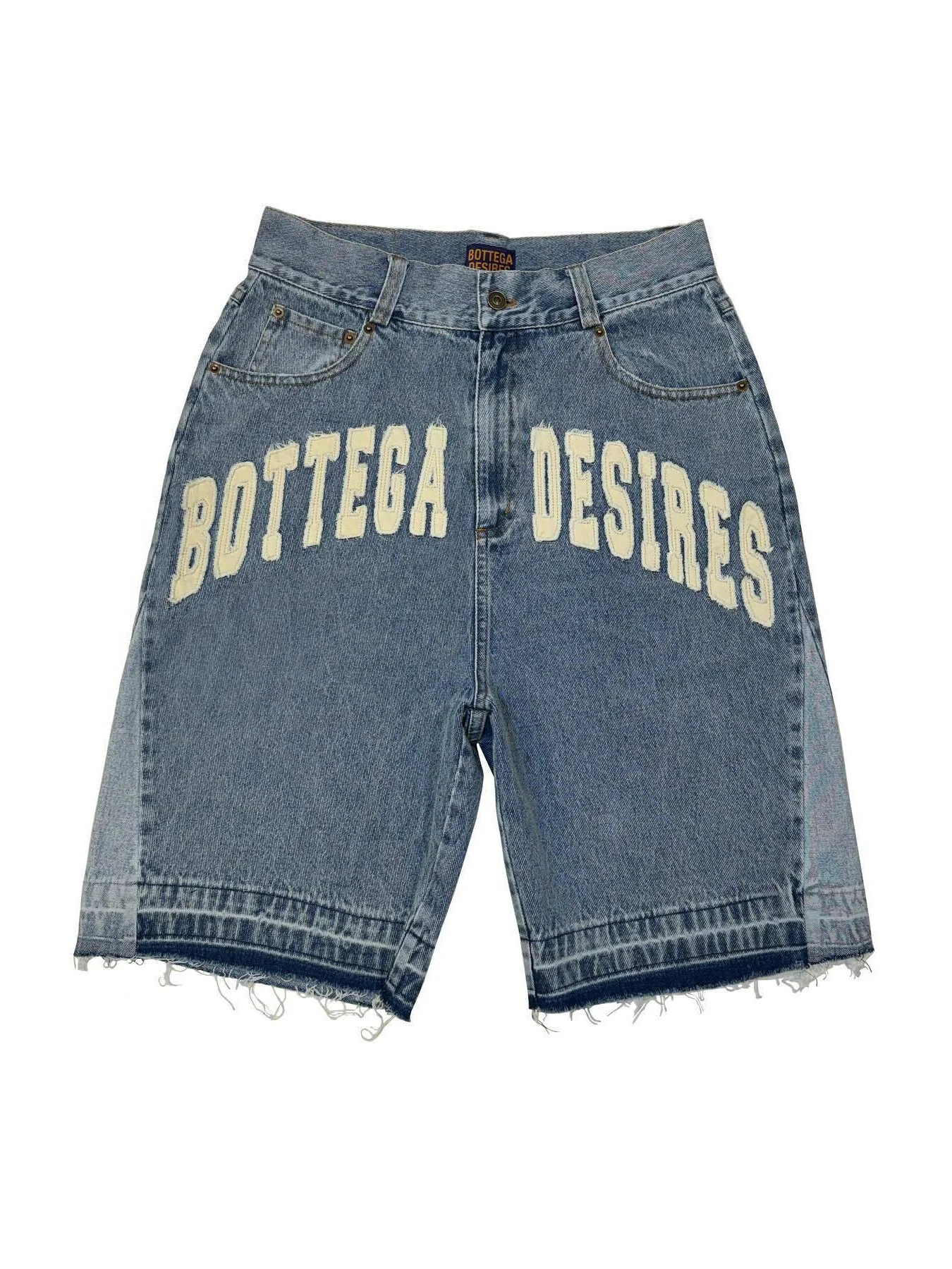 Bottega Desires Trend 남성용 프라이드 스트리트 루즈 5 점 바지 패션 트렌디 브랜드 Retro Y2k Letter Denim Shorts Baggy Jeans