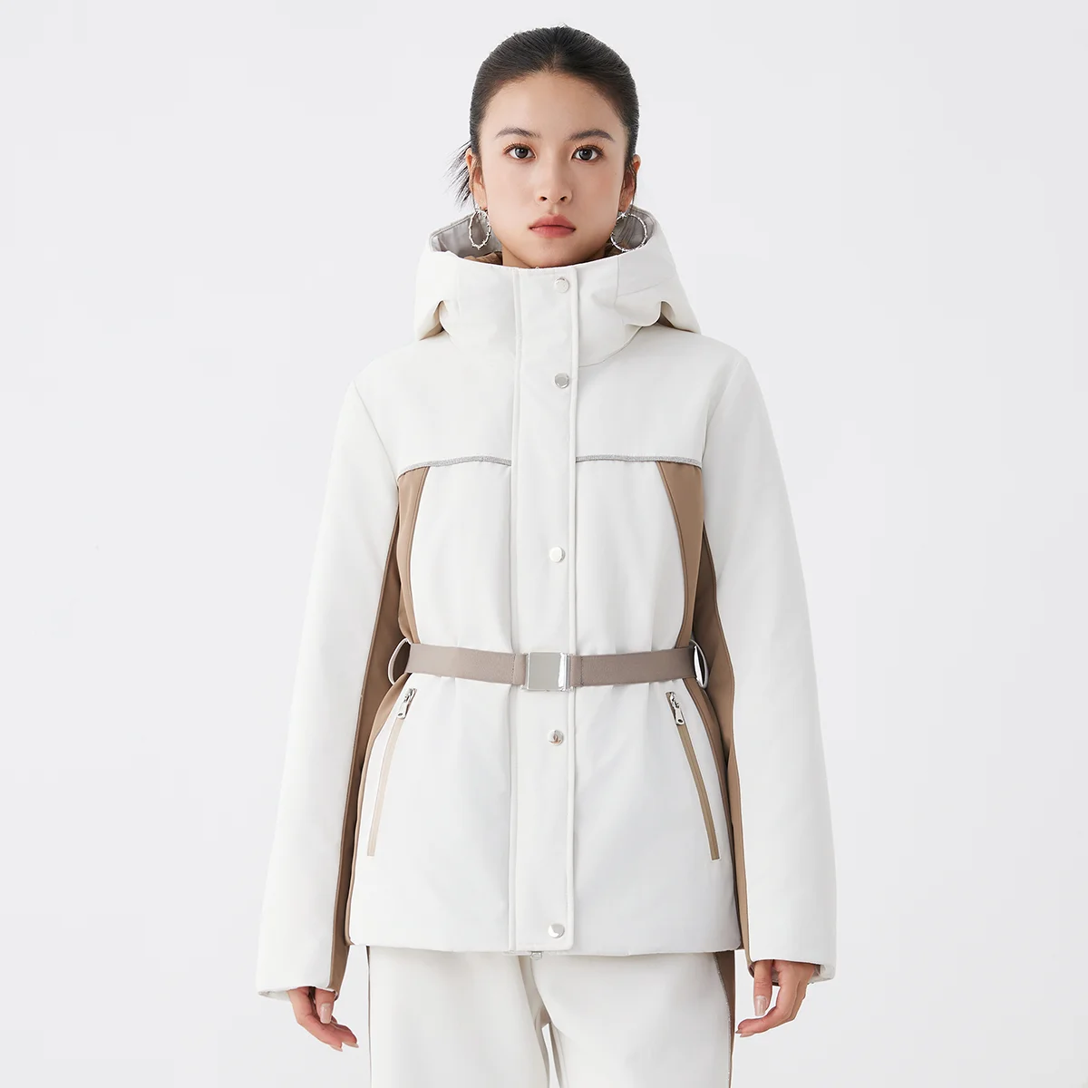 K2630L 후드 하이넥 화이트 구스다운 다운 자켓 방풍 및 보온 자켓