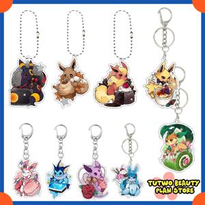크리 에이 티브 애니메이션 Eeveelution Eevee Umbreon Sylveon 도넛 케이크 만화 아크릴 키 체인 장식 Kawaii Figure Charm 선물 열쇠 고리 장난감
