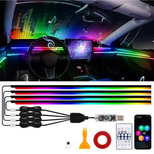 차량용 LED 무드등 USB 68색 아크릴 스트립 110cm 풀컬러 RGB 차량 실내 히든 앱 원격 제어 분위기 조명