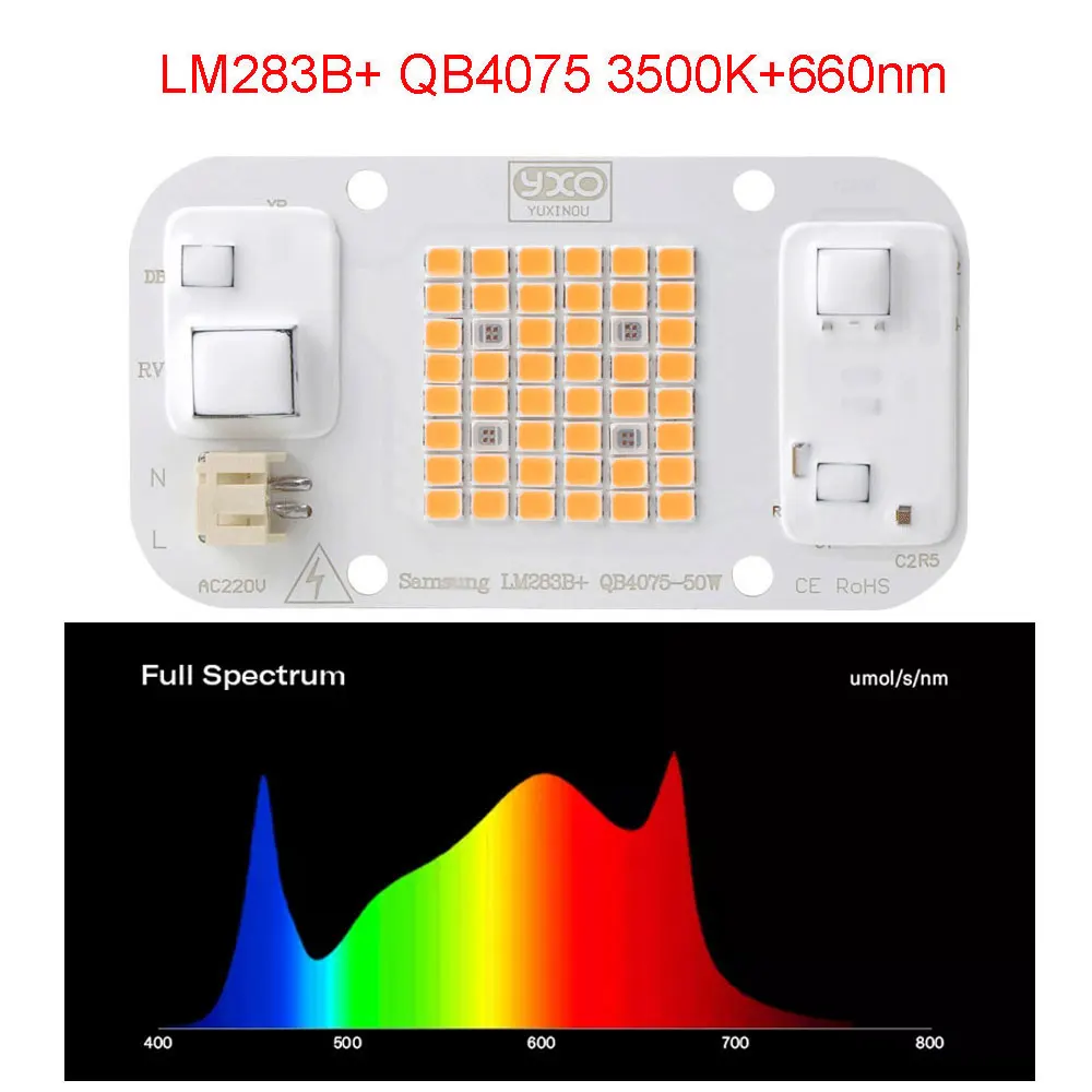 1pcs Hydroponice AC 220V 20w 30w 50w cob led 성장 빛 칩 전체 스펙트럼 370nm-780nm 실내 식물 모종 성장 및 꽃
