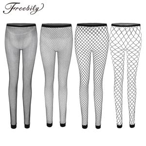 여성 섹시 Fishnet 레깅스 속이 빈 메쉬 네트 바지 하이 웨이스트 투명 발목 길이 Footless 레깅스 바지