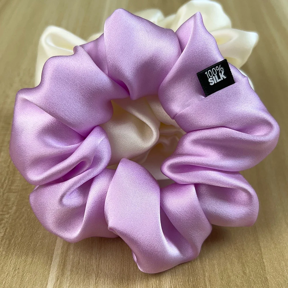 100% 뽕나무 실크 머리 Scrunchies 탄성 고무 밴드 헤어 넥타이 큰 대형 껌 밧줄 포니 테일 홀더 여성용 여자 19 Momme