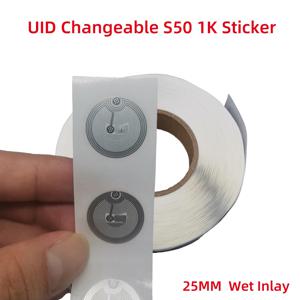 25MM CUID Android 앱 수정 UID 변경 가능 S50 1K NFC 스티커 습식 인레이 13.56MHz NFC 태그 블록 0 쓰기 가능 Laber 복사 복제