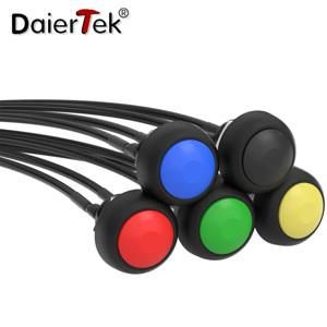 DaierTek 5PCS 12mm 순간 푸시 버튼 스위치 On Off 미니 라운드 스위치 방수 PBS-33B 3A 125V AC 사전 납땜 와이어 포함