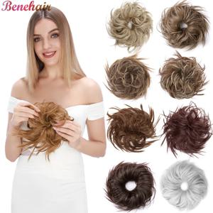 BENEHAIR 지저분한 헤어 번 헤어 피스 여성용 푹신한 Tousled Updo Scrunchies 합성 물결 모양 Scrunchy 포니 테일 45g