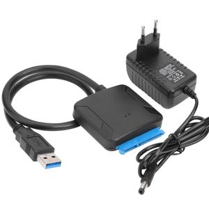 3.5/2.5 인치 SSD HDD SATA III 하드 드라이브 디스크 변환기 용 SATA-USB 3.0 어댑터 케이블 12V 전원 어댑터가있는 UASP 지원