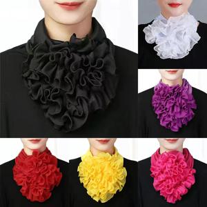 솔리드 컬러 넥 칼라 프릴 가짜 칼라 우아한 여성 캐주얼 Neckerchief 분리형 목 각반 따뜻한 스카프 프리 사이즈 패션