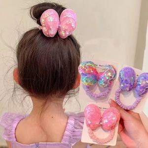 3PCS 스팽글 헤어 밧줄 어린이 Scrunchies 큰 나비 넥타이 높은 포니 테일 브레이드 소녀 고무 밴드 모자를 쓰고 있죠 헤어 액세서리