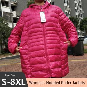 플러스 사이즈 5XL 6XL 7XL 여성용 후드 퍼퍼 자켓 2023 신착 여성 초경량 Packable Warm Slim Fit Down Coat