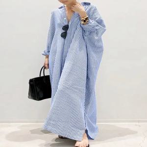 2025 스트라이프 프린트 비치 파티 Sundress ZANZEA 봄 가을 보헤미안 여성 긴 소매 옷깃 드레스 패션 캐주얼 루즈 베스 티드
