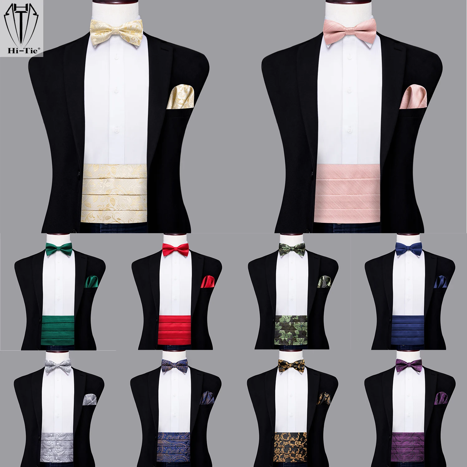하이-넥타이 실크 남성 Cummerbunds 빈티지 공식 자카드 Pailey Bowtie Hanky ​​Cufflinks Cummerbund 벨트 코르셋 남성 웨딩 파티