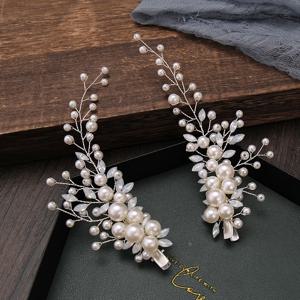 2 Pcs 실버 컬러 진주 티아라 헤어 그립 클립 수제 우유 크리스탈 Hairbands 웨딩 신부 헤드 ​​피스 여성 헤어 액세서리
