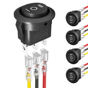 DaierTek 5PCS 라운드 KCD1 로커 스위치 12V 3 핀 3 위치 ON Off ON 10A/125V DC SPDT 원형 토글 스위치(자동용 전선 포함)