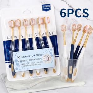 성인 커플용 울트라 소프트 강모 와이드 헤드 칫솔, 고급 홈 스타일 칫솔, 미끄럼 방지 핸들, 6 팩