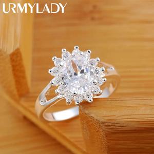인기 브랜드 925 스털링 실버 크리스탈 꽃 moissanite 다이아몬드 반지 여성을위한 패션 웨딩 파티 선물 쥬얼리