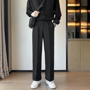봄 여름 남성 정장 바지 넓은 다리 긴 드레이프 바지 패션 streetwear 의류 ​​솔리드 ​​스트레치 허리 특대 바지 블랙