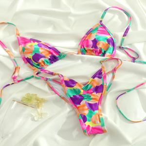 여성용 익스트림 프린트 비키니 컷 아웃 수영복 로우 허리 수영복 마이크로 비키니 세트 수영복 Triangle Beachwear 2024