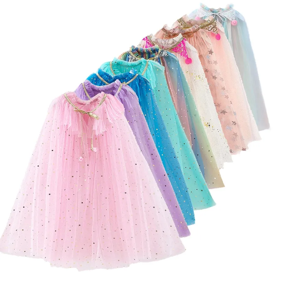 소녀 의상 어린이 우아한 드레스 케이프 키즈 크리스마스 할로윈 파티 공급 소녀 Tulle Cloak Elsa Rapunzel Cosplay 액세서리