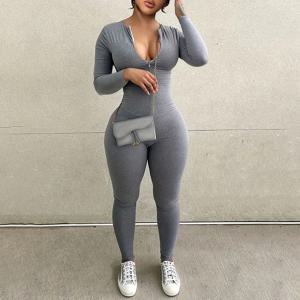 섹시한 스포츠 점프 슈트 여성 가을 ​​새로운 솔리드 긴 소매 Bodycon 패션 Rompers streetwear 캐주얼 스키니 피트니스 전체 여성