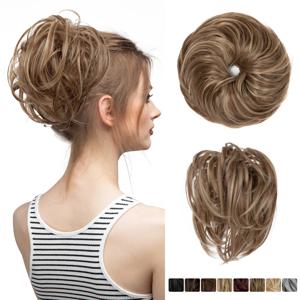 합성 가짜 지저분한 롤빵 머리 곱슬 밴드 헤어 피스 Scrunchie Scrunchy 랩 조각 탄성 머리 Chignon Cheveux Tail Women's Updo
