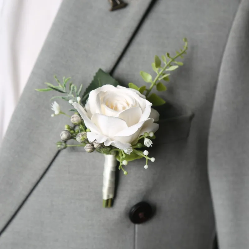 Mensuit 인공 장미 손목 코사지 웨딩 액세서리에 대한 우아한 신랑 Boutonniere 꽃