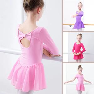 여자 발레 드레스 체조 댄스 레오타드 어린이를위한 짧은 소매 발레 쉬폰 스커트 레오타드 Bowknot Dancewear